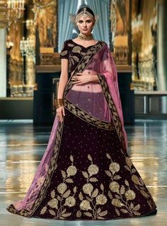 Wine Color Bridal Lehenga Designs